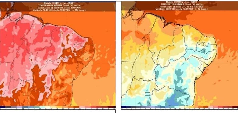 Temperaturas máximas e mínimas da semana - Modelo COSMO, INMET