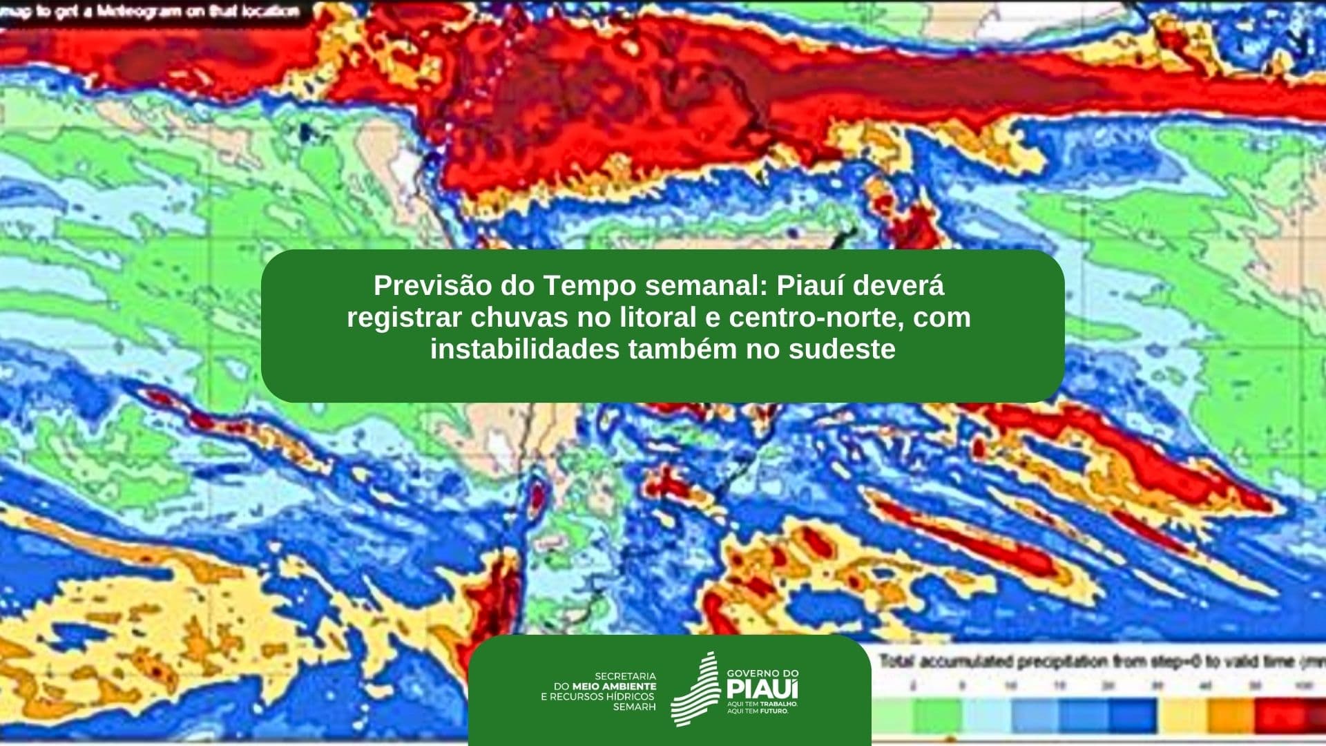 Previsão do Tempo semanal: Piauí deverá registrar chuvas no litoral e centro-norte, com instabilidades também no sudeste